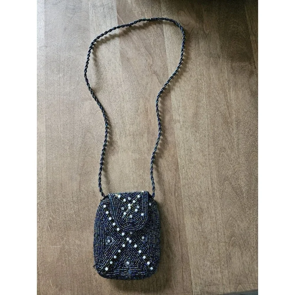 Vintage Mini Micro Beaded Purse Evening Bag With Beaded Strap - Picture 4 of 8